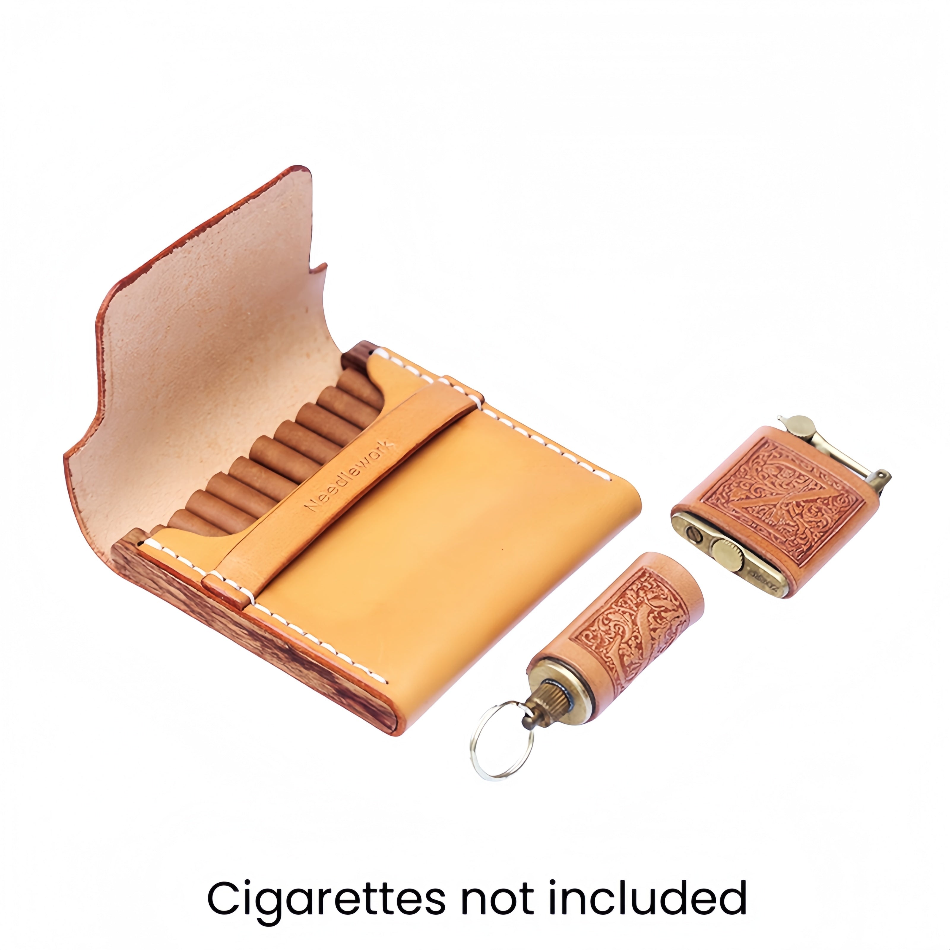 NEEDLEWORK Retro Leather Cigarette cases &Oil bottle lighter set