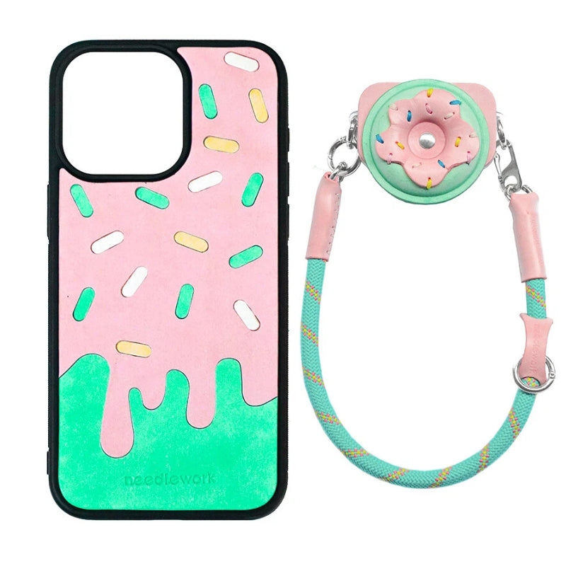 NEEDLEWORK Handcrafted Leather Ice Cream Mirror Holder Phone Case