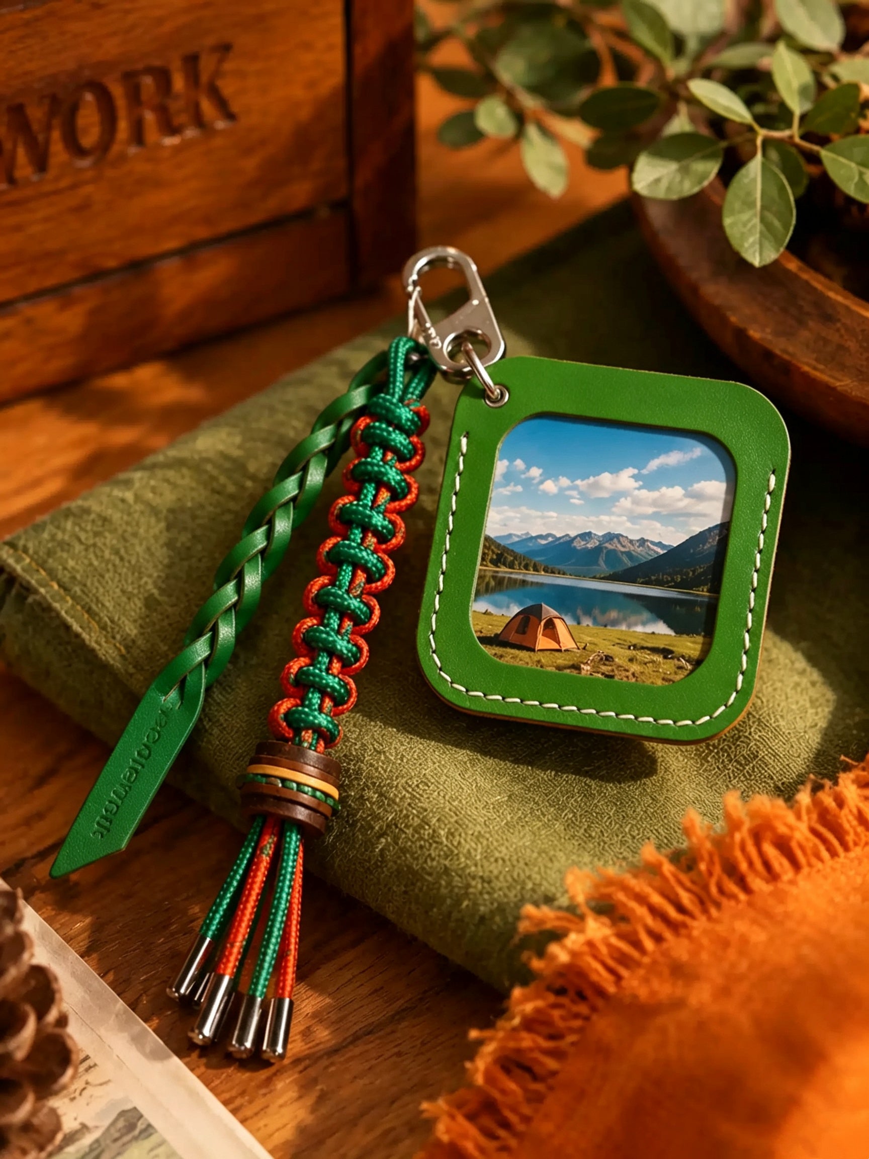 NEEDLEWORK Leather Photo Tag Keychain with Carabiner Clip for Custom Picture