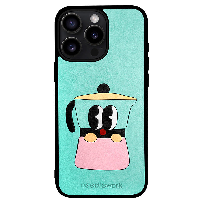 NEEDLEWORK Coffee themed Mint-pink phone case for iPhone 11-13