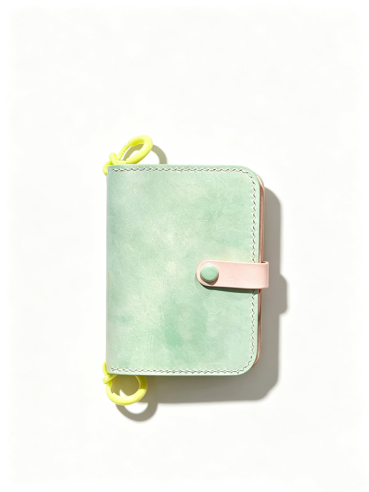 Hand-Stitched Italian Leather Wallet for iPhone Duo, Mint Green and Yellow