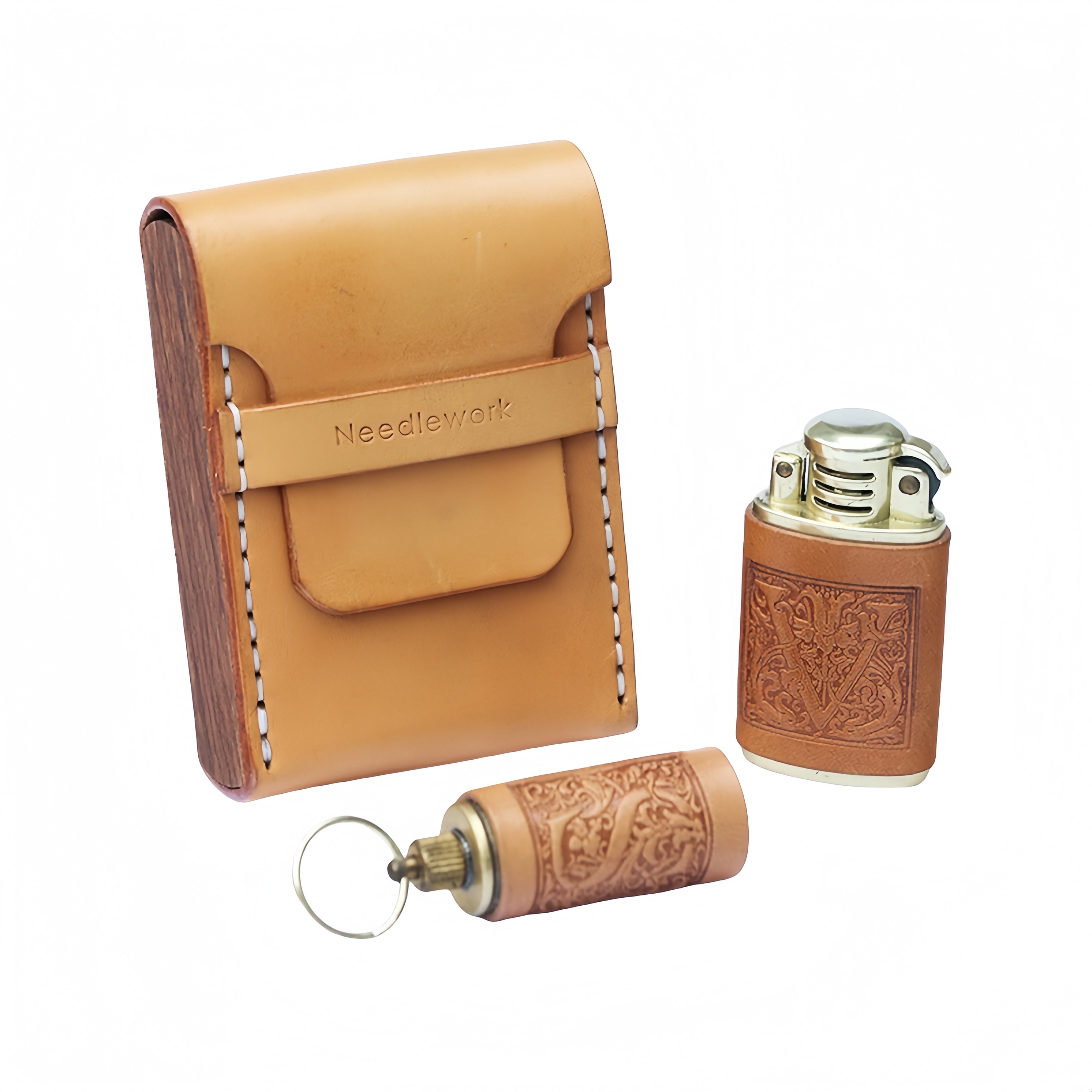 NEEDLEWORK Retro Leather Cigarette cases &Oil bottle lighter set