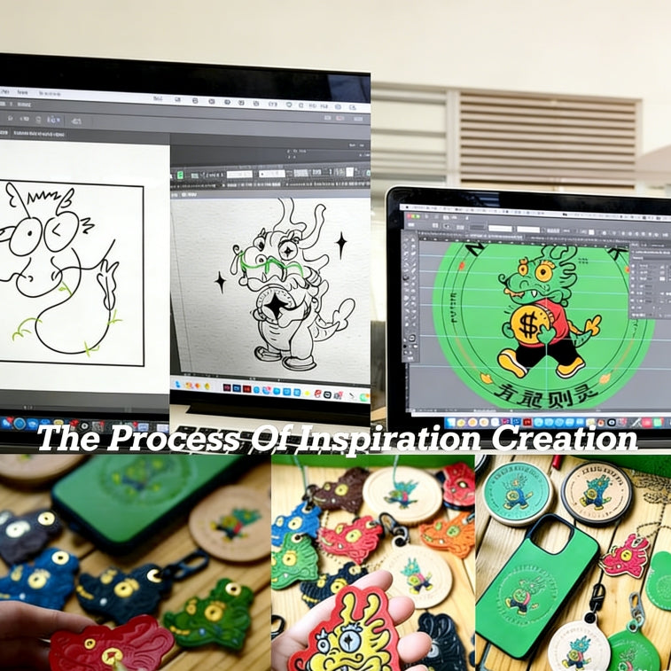 Needlework Hand-Painted Leather Lucky Dragon Character Keychain | Cowhide Bag Charm