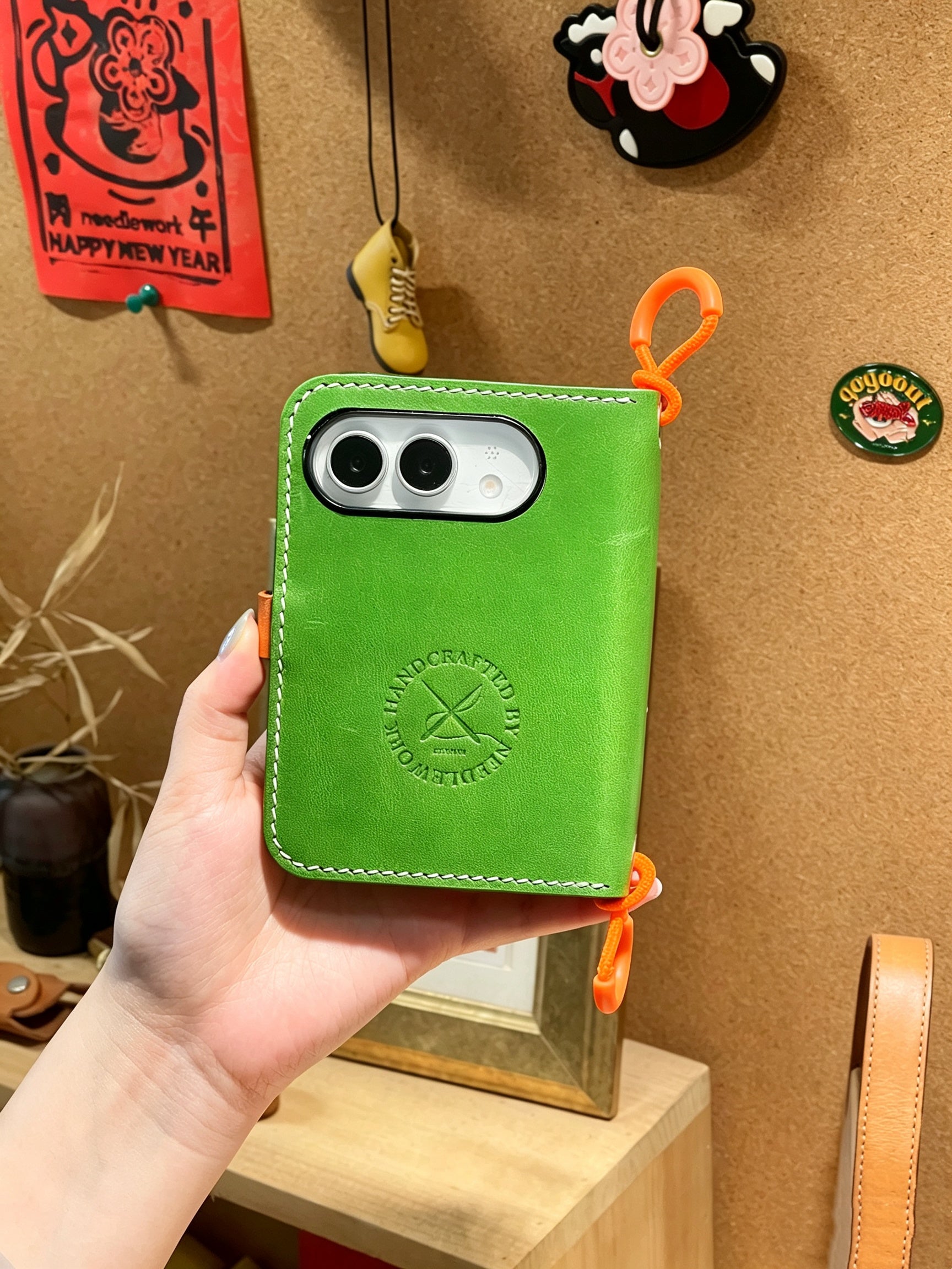 Hand-Stitched Italian Leather Crossbody Wallet for iPhone 18 fold ultra