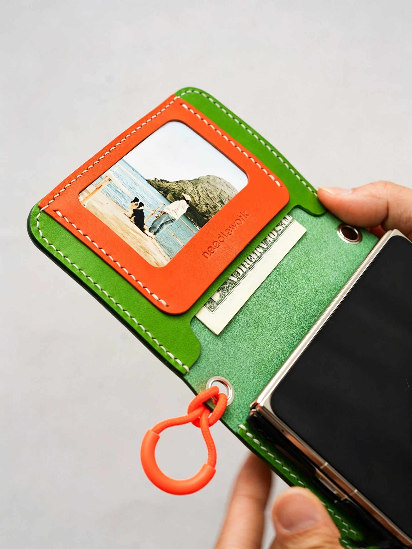 Hand-Stitched Italian Leather Crossbody Wallet for iPhone 18 fold ultra