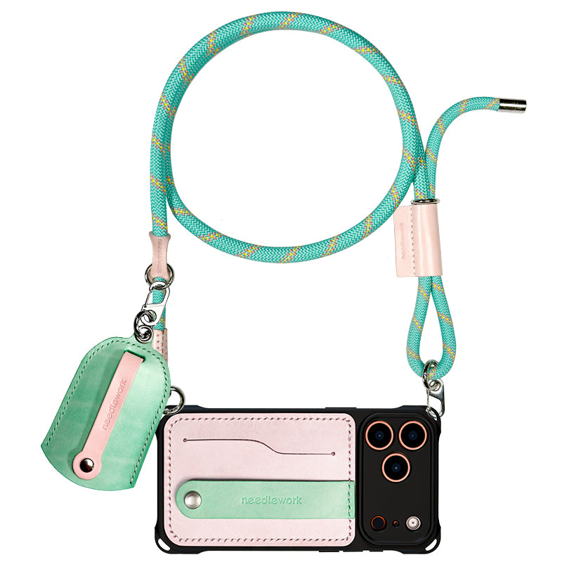 Stylish Kit! Needlework Mint Pink Palette iPhone 17 Series Leather Card Holder Phone Case Set
