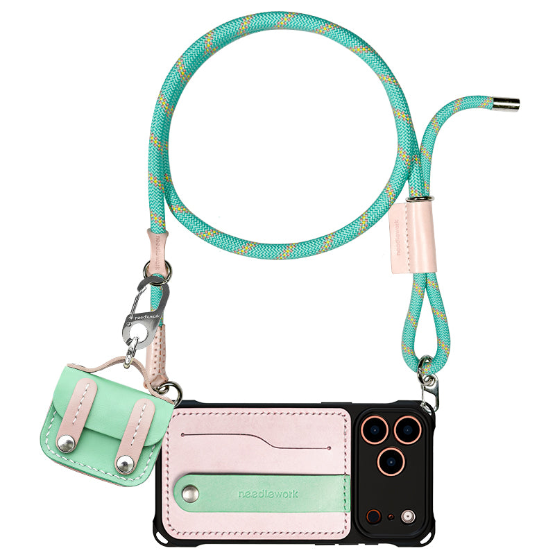 Stylish Kit! Needlework Mint Pink Palette iPhone 17 Series Leather Card Holder Phone Case Set