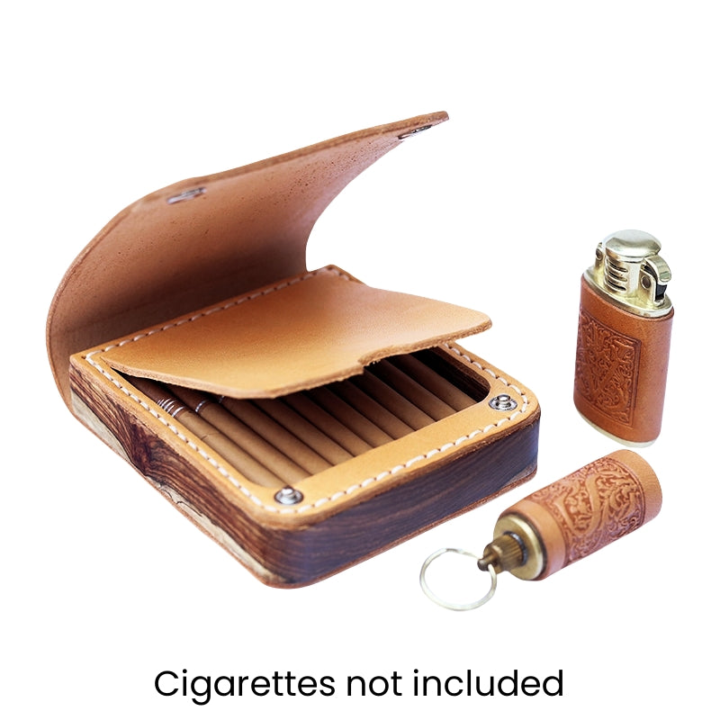 NEEDLEWORK Retro Leather Cigarette cases &Oil bottle lighter set