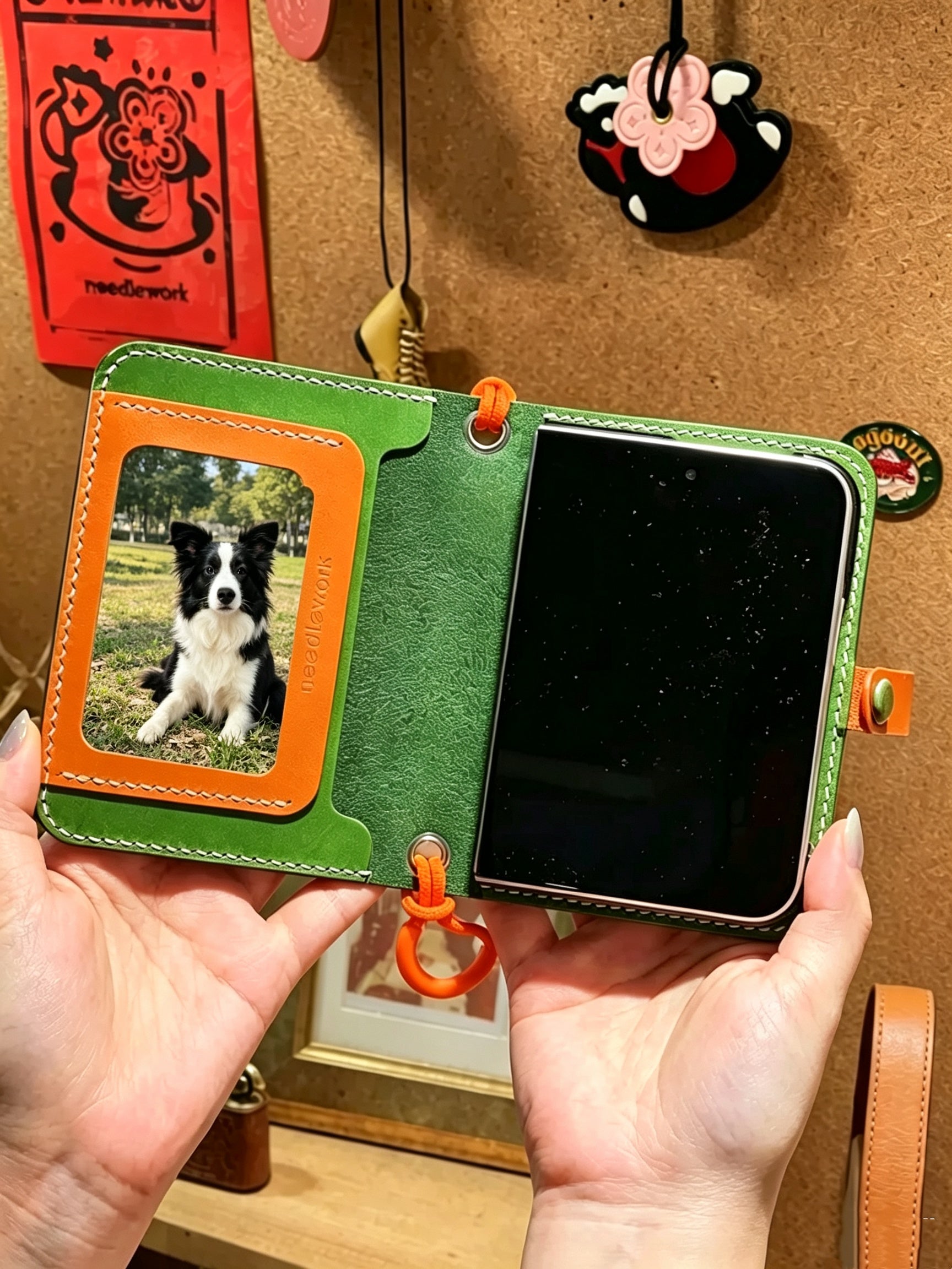 Hand-Stitched Italian Leather Crossbody Wallet for iPhone 18 fold ultra