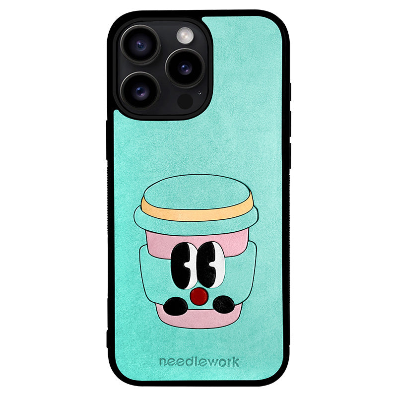 NEEDLEWORK Coffee themed Mint-pink phone case for iPhone 11-13