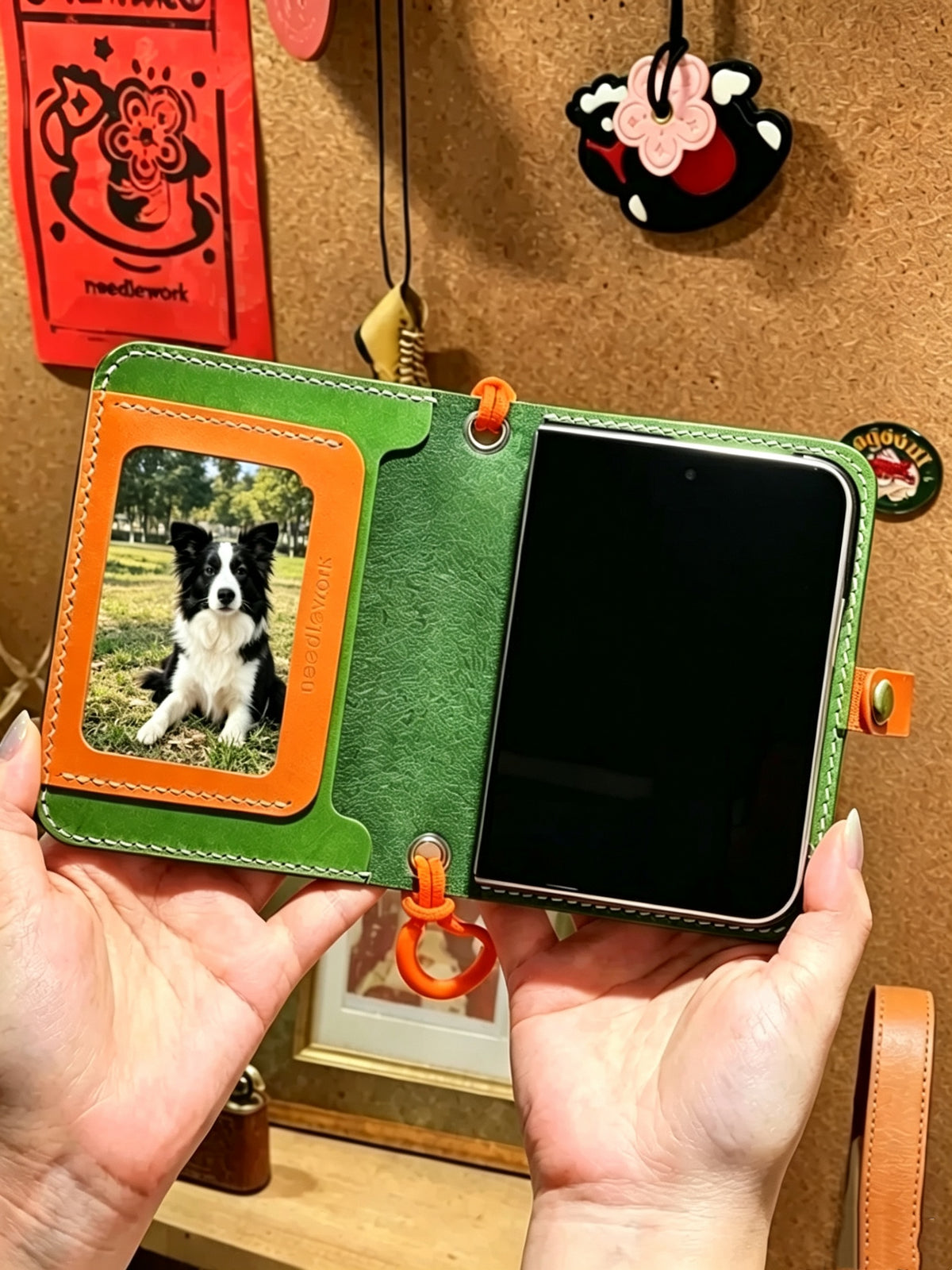 Hand-Stitched Italian Leather Crossbody Wallet for iPhone Duo