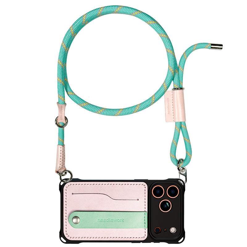 Stylish Kit! Needlework Mint Pink Palette iPhone 17 Series Leather Card Holder Phone Case Set