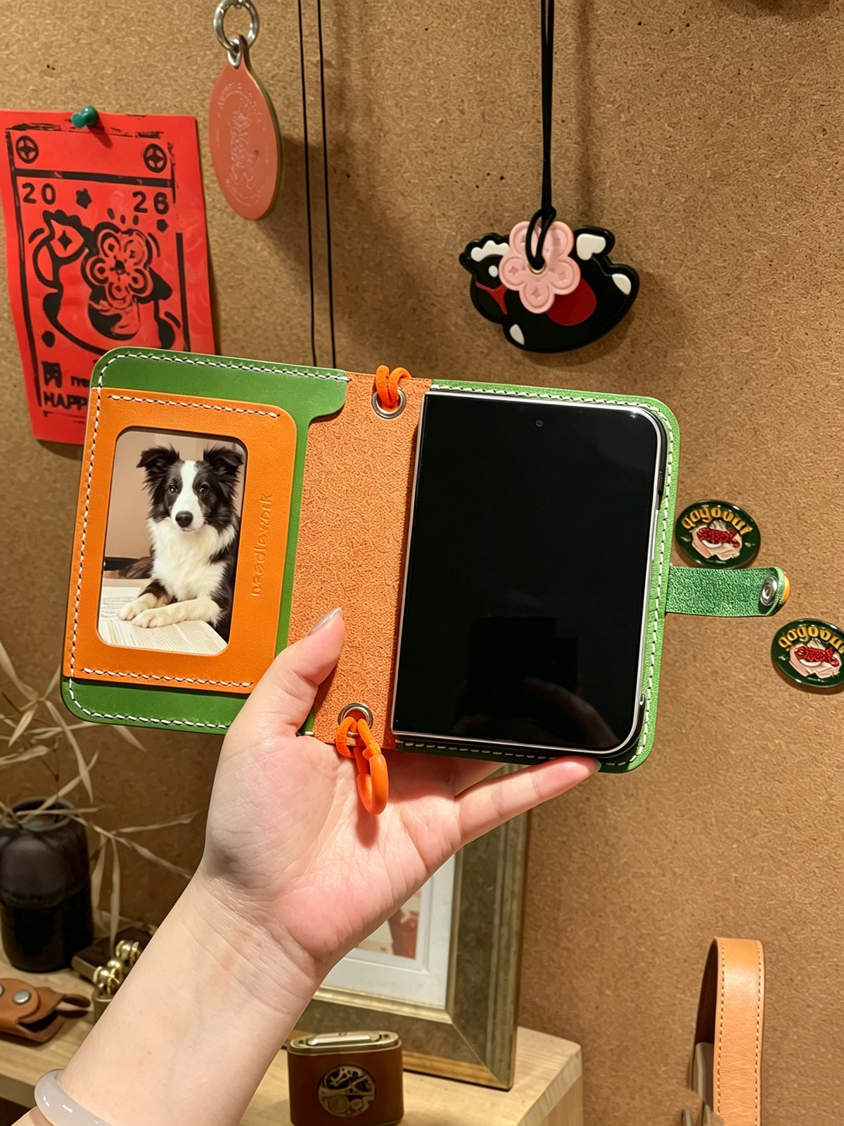Hand-Stitched Italian Leather Crossbody Wallet for iPhone Duo