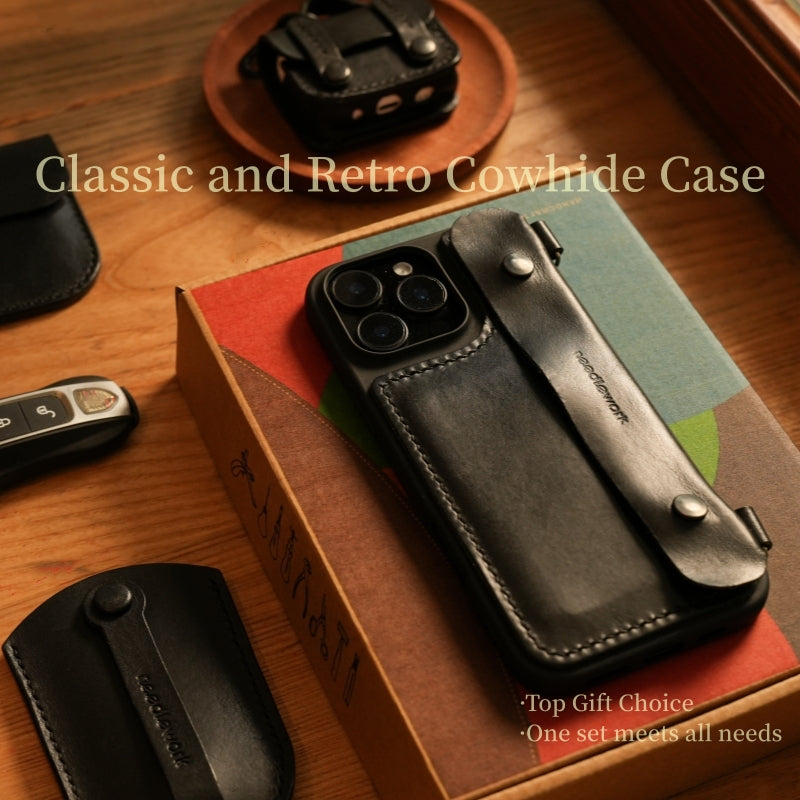 Stylish Kit! Needlework Classic black iPhone 11-16 Series Wallet Phone Case Set