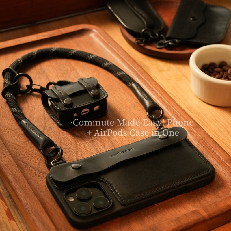 Stylish Kit! Needlework Classic black iPhone 11-16 Series Wallet Phone Case Set