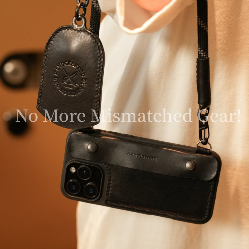 Stylish Kit! Needlework Classic black iPhone 11-16 Series Wallet Phone Case Set