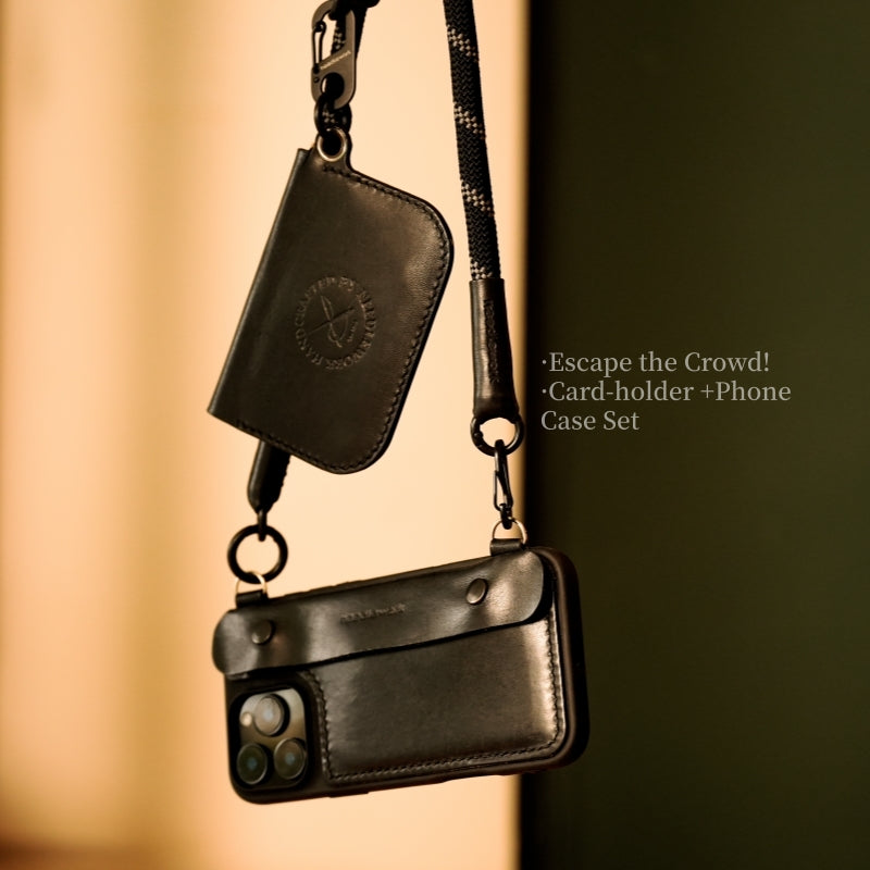 Stylish Kit! Needlework Classic black iPhone 11-16 Series Wallet Phone Case Set