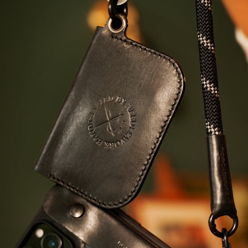 Stylish Kit! Needlework Classic black iPhone 11-16 Series Wallet Phone Case Set