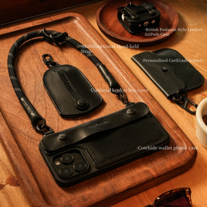 Stylish Kit! Needlework Classic black iPhone 11-16 Series Wallet Phone Case Set