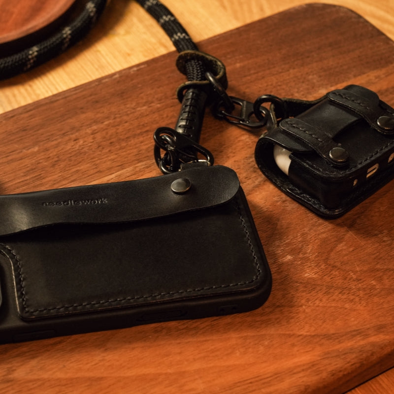 Stylish Kit! Needlework Classic black iPhone 11-16 Series Wallet Phone Case Set