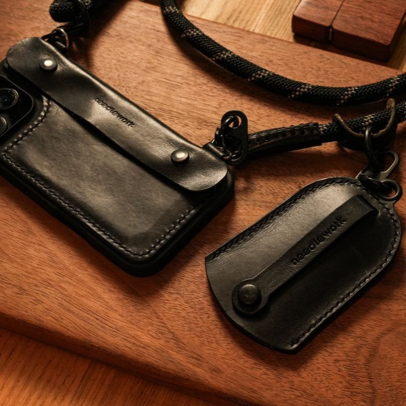 Stylish Kit! Needlework Classic black iPhone 11-16 Series Wallet Phone Case Set