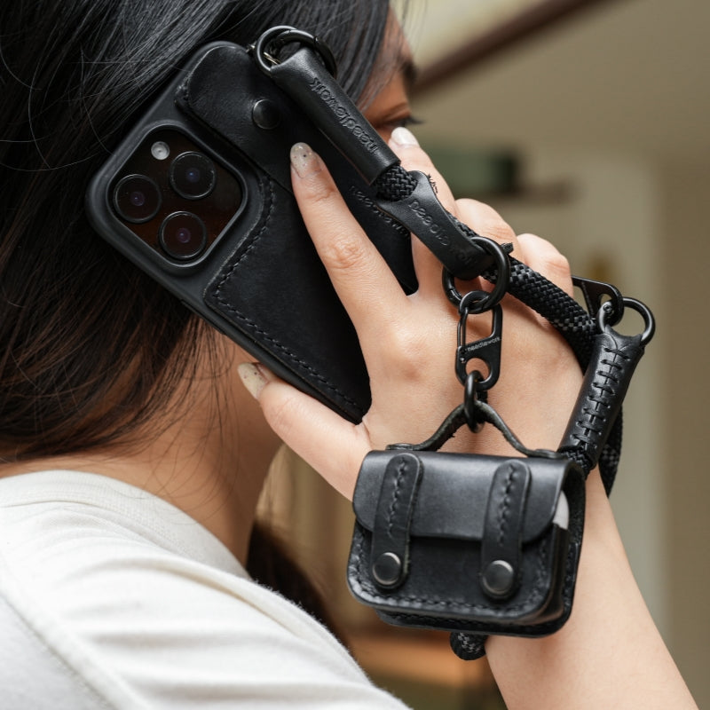 Stylish Kit! Needlework Classic black iPhone 11-16 Series Wallet Phone Case Set