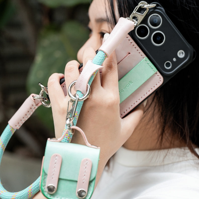 Stylish Kit! Needlework Mint Pink Palette iPhone 17 Series Leather Card Holder Phone Case Set