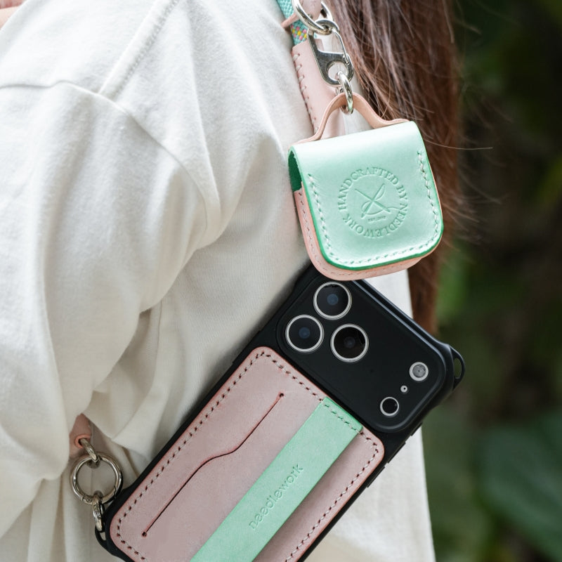 Stylish Kit! Needlework Mint Pink Palette iPhone 17 Series Leather Card Holder Phone Case Set