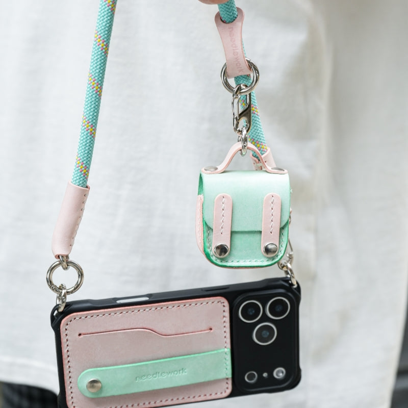 Stylish Kit! Needlework Mint Pink Palette iPhone 17 Series Leather Card Holder Phone Case Set