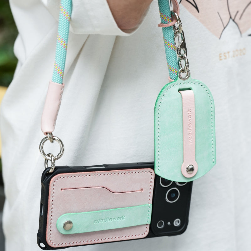 Stylish Kit! Needlework Mint Pink Palette iPhone 17 Series Leather Card Holder Phone Case Set