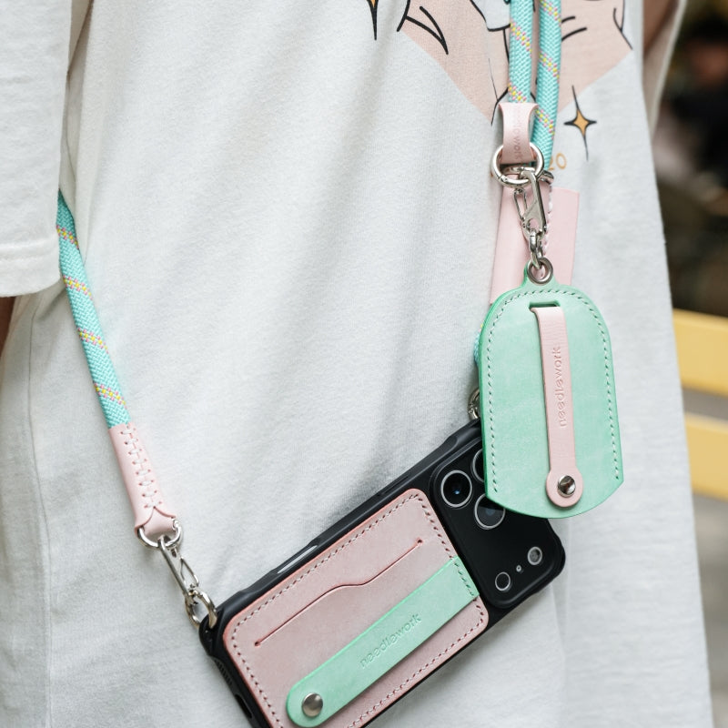 Stylish Kit! Needlework Mint Pink Palette iPhone 17 Series Leather Card Holder Phone Case Set