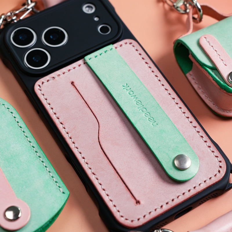 Stylish Kit! Needlework Mint Pink Palette iPhone 17 Series Leather Card Holder Phone Case Set