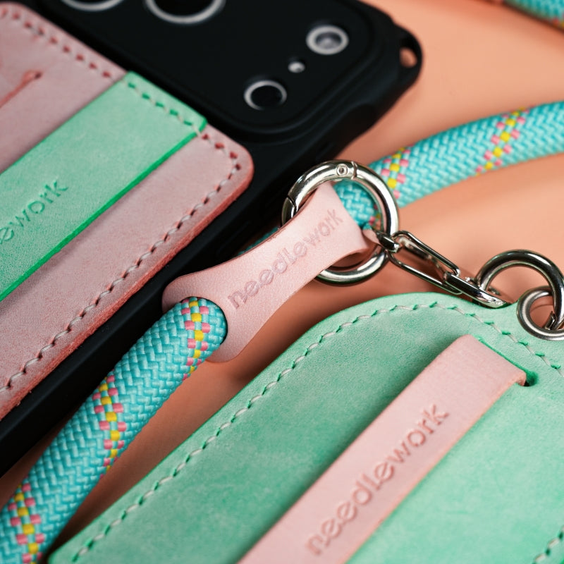 Stylish Kit! Needlework Mint Pink Palette iPhone 17 Series Leather Card Holder Phone Case Set