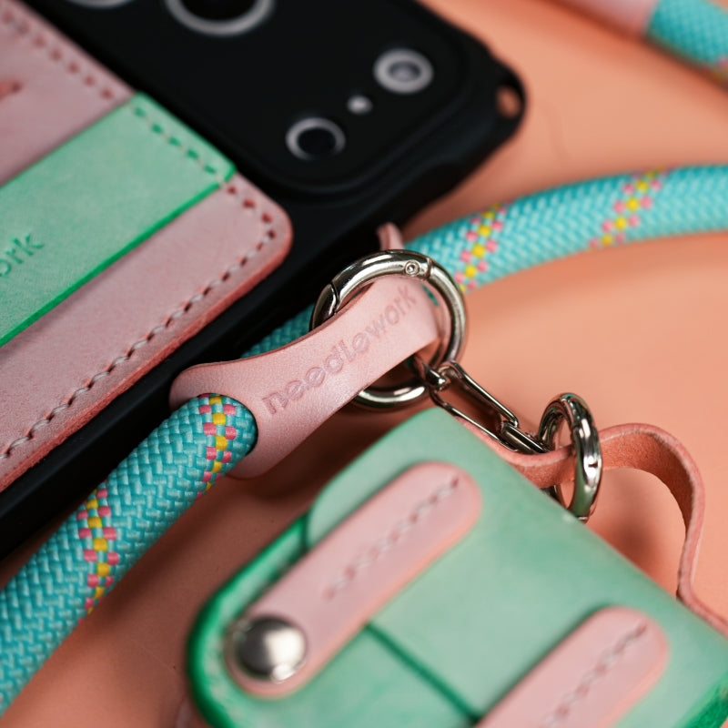 Stylish Kit! Needlework Mint Pink Palette iPhone 17 Series Leather Card Holder Phone Case Set