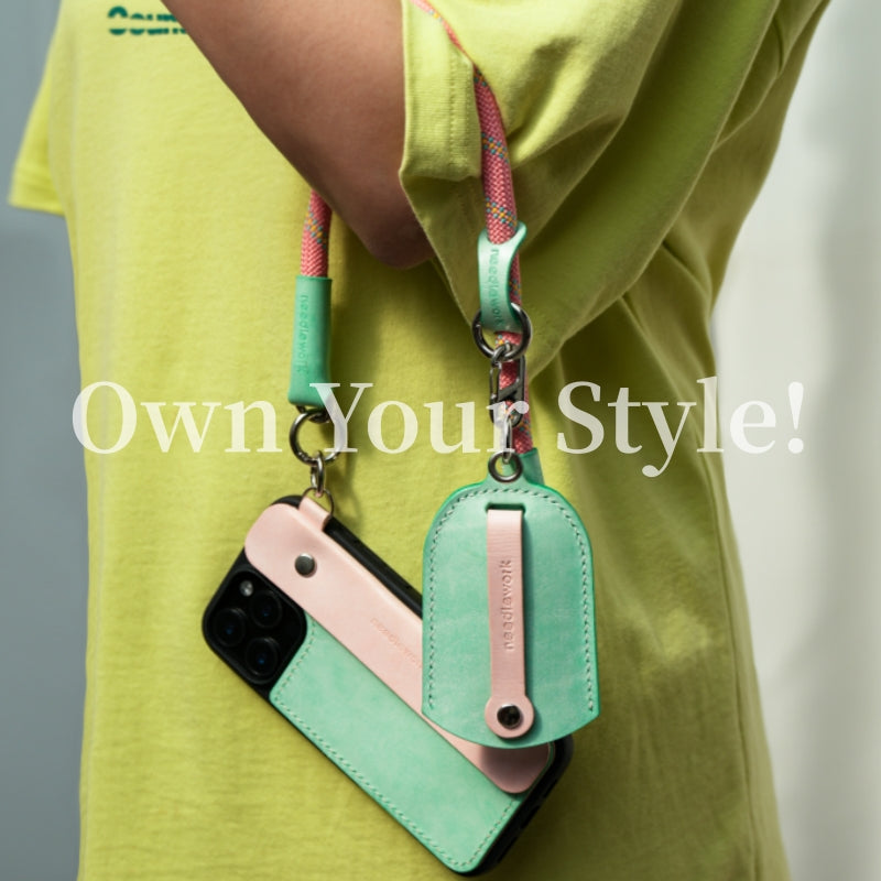 Stylish Kit! Needlework Mint-Pink Tonal iPhone 11-16 Series Wallet Phone Case Set