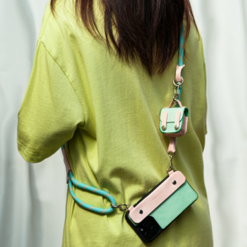 Stylish Kit! Needlework Mint-Pink Tonal iPhone 11-16 Series Wallet Phone Case Set