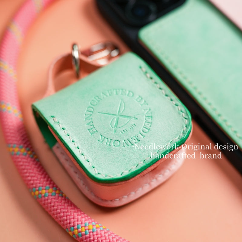 Stylish Kit! Needlework Mint-Pink Tonal iPhone 11-16 Series Wallet Phone Case Set