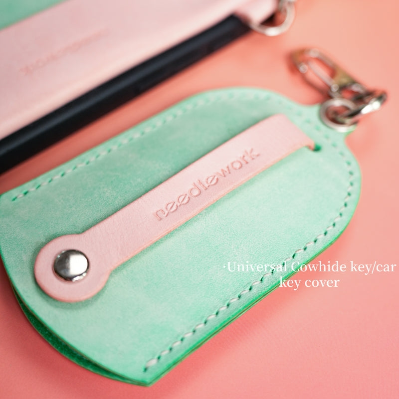 Stylish Kit! Needlework Mint-Pink Tonal iPhone 11-16 Series Wallet Phone Case Set