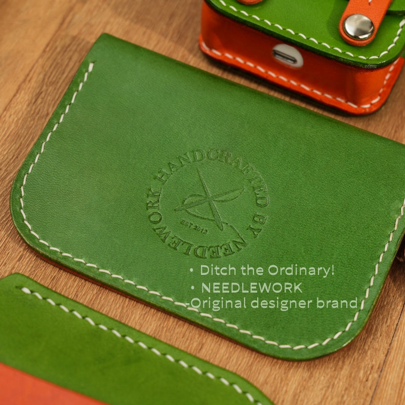 Stylish Kit! Needlework Vibrant Orange iPhone 17 Series Cowhide Wallet Phone Case Set