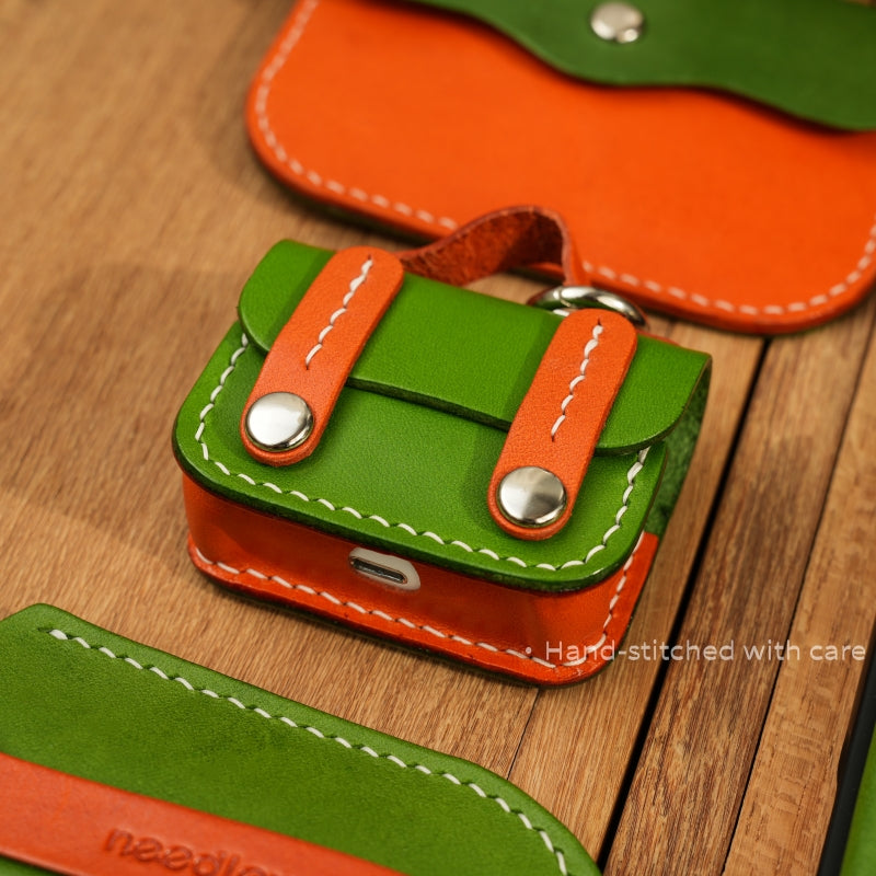 Stylish Kit! Needlework Vibrant Orange iPhone 11-16 Series Wallet Phone Case Set