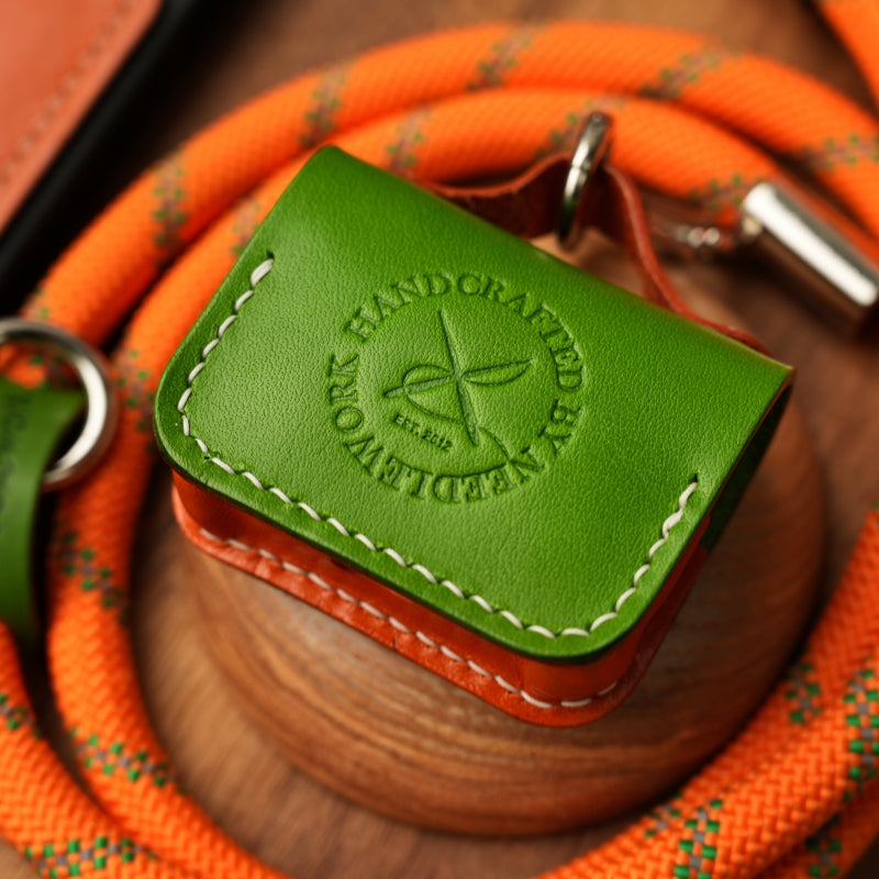 Stylish Kit! Needlework Vibrant Orange iPhone 17 Series Cowhide Wallet Phone Case Set