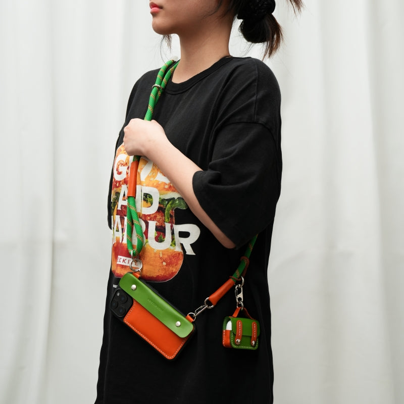 Stylish Kit! Needlework Vibrant Orange iPhone 11-16 Series Wallet Phone Case Set