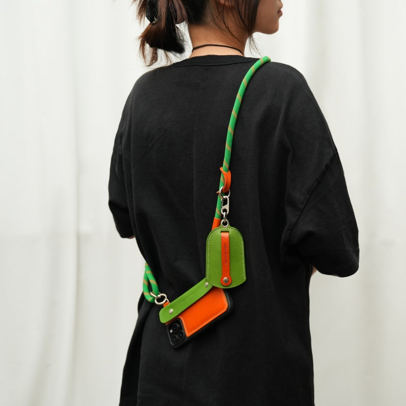 Stylish Kit! Needlework Vibrant Orange iPhone 11-16 Series Wallet Phone Case Set