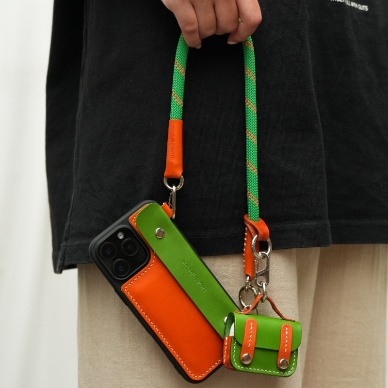 Stylish Kit! Needlework Vibrant Orange iPhone 11-16 Series Wallet Phone Case Set