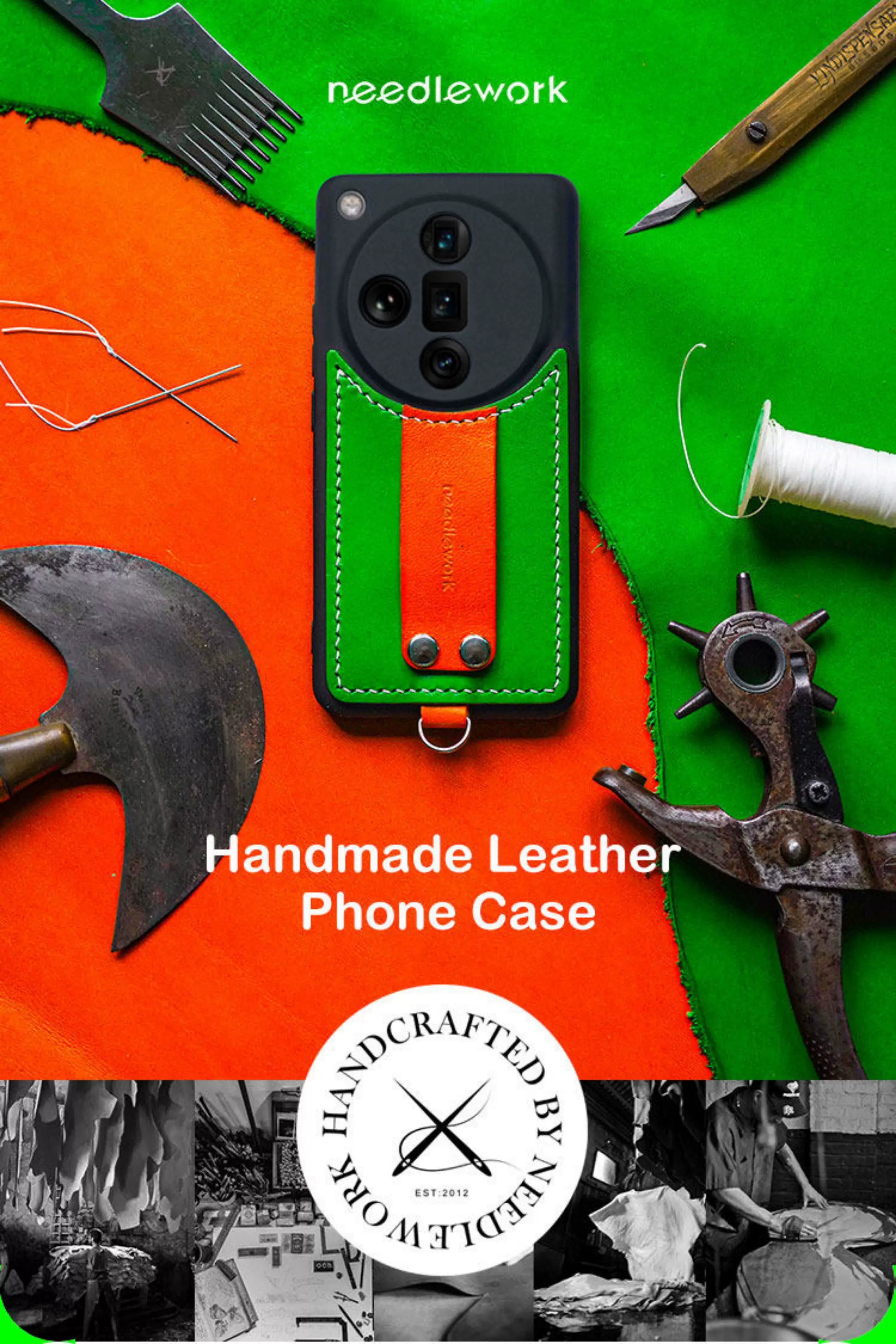 NEEDLEWORK Leather Kickstand Phone Case for OPPO Find X9 Ultra with colorful Strap