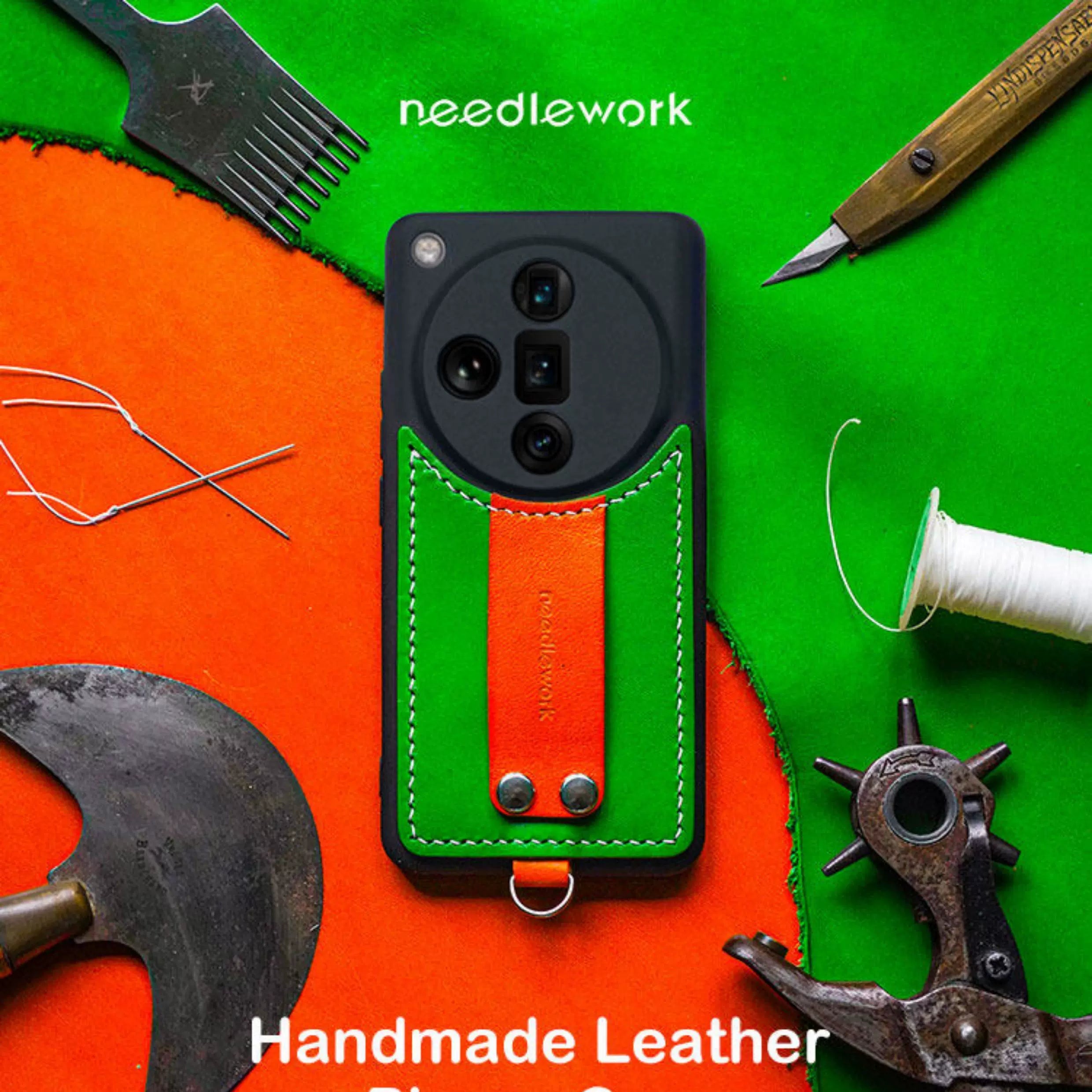 NEEDLEWORK Leather Kickstand Phone Case for OPPO Find X9 Ultra with colorful Strap