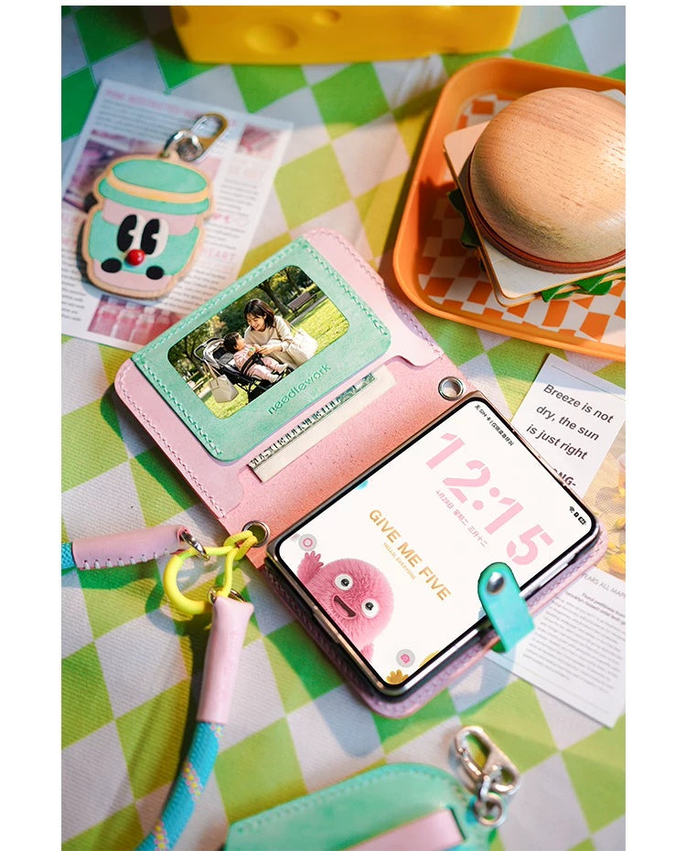 Samsung Galaxy Z Fold8 Leather Wallet Mint-pink Case with Photo Window & Strap