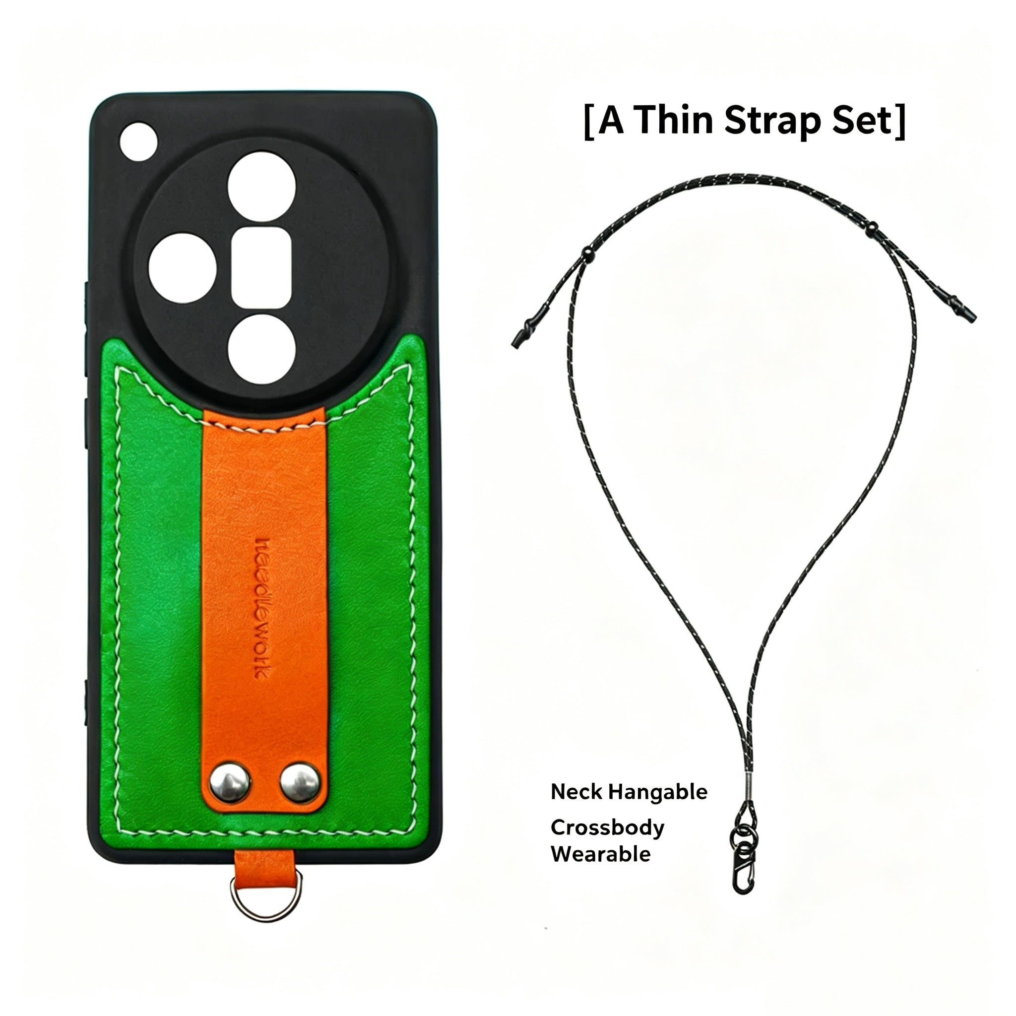 NEEDLEWORK Leather Kickstand Phone Case for OPPO Find X9 Ultra with colorful Strap