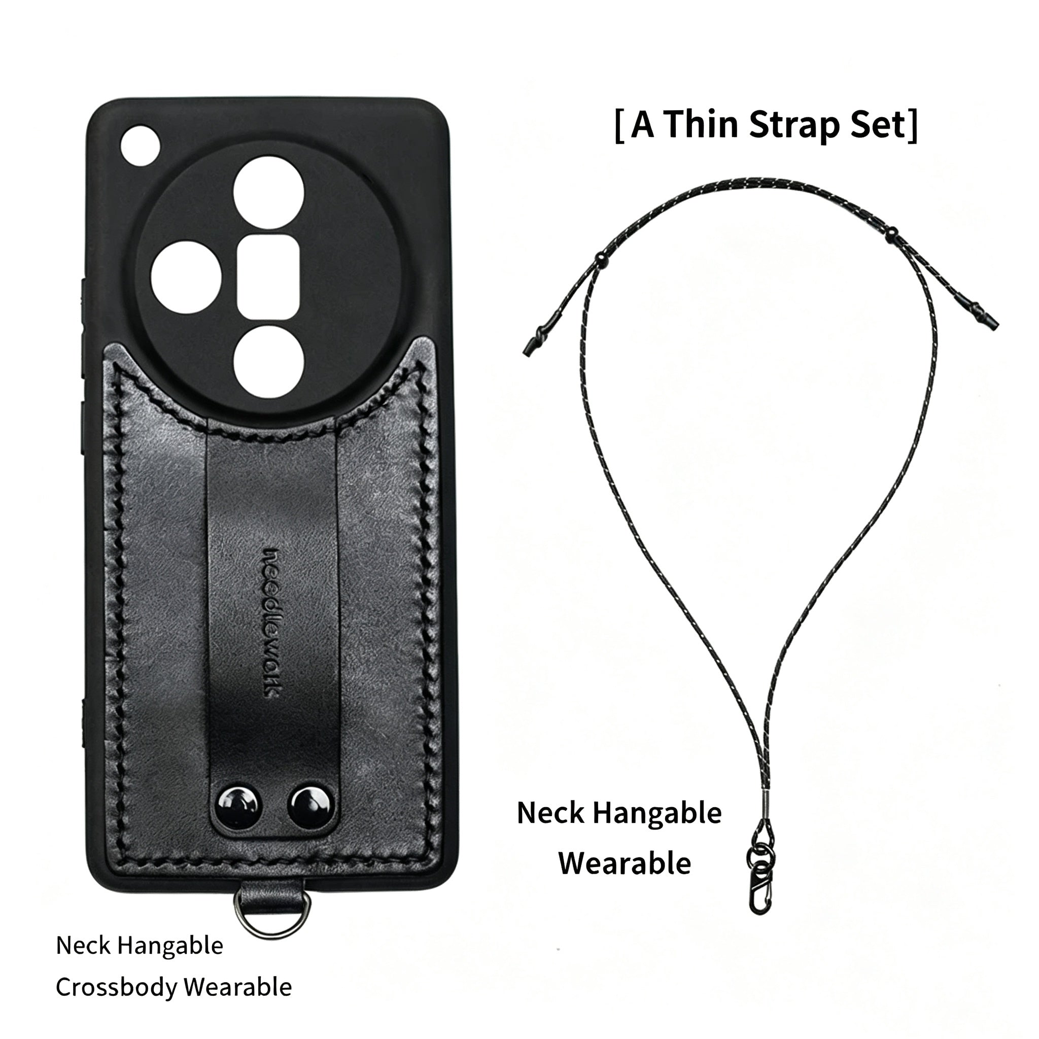 NEEDLEWORK Leather Kickstand Phone Case for OPPO Find X9 Ultra with colorful Strap