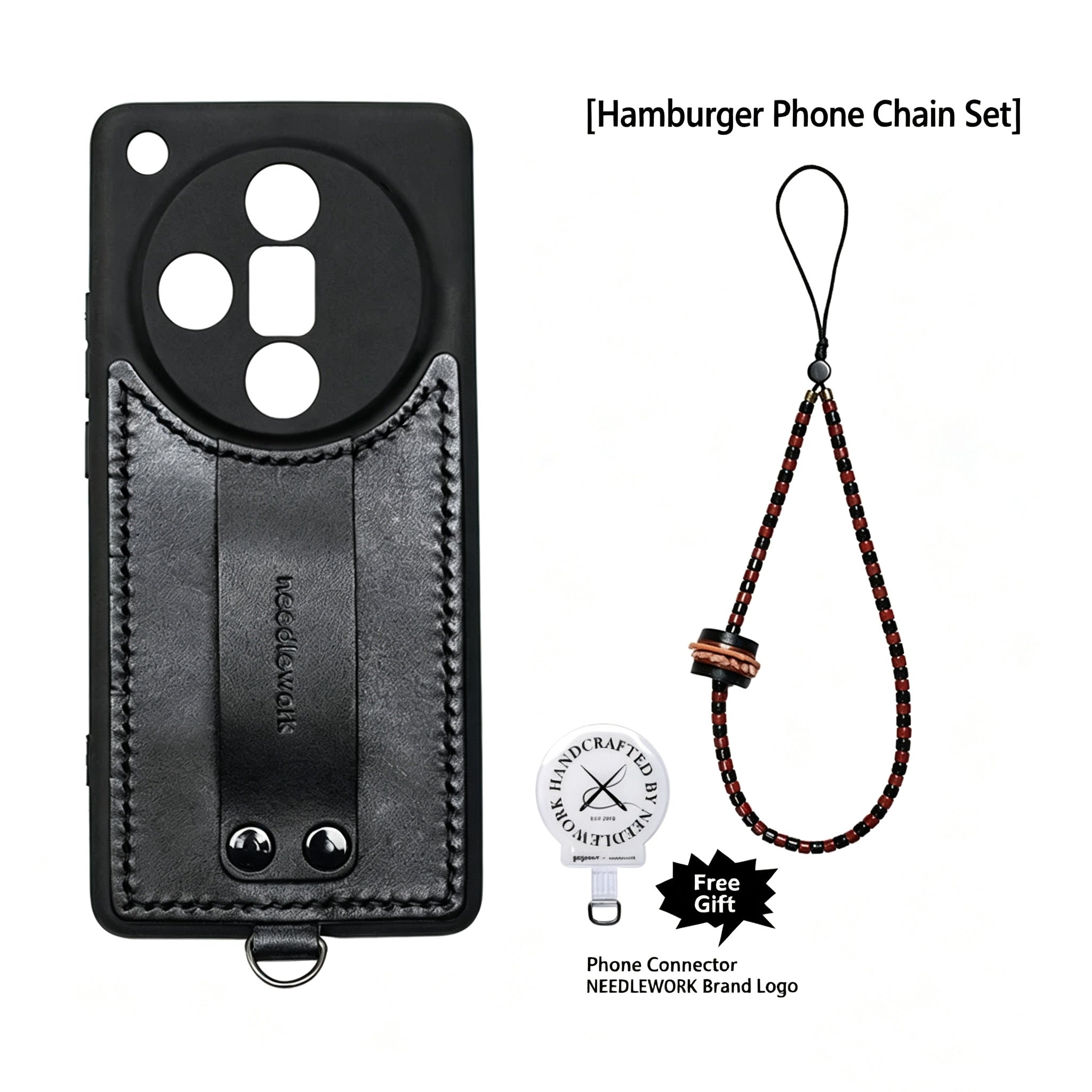 NEEDLEWORK Leather Kickstand Phone Case for OPPO Find X9 Ultra with colorful Strap